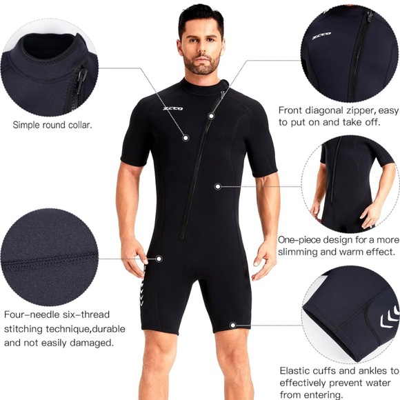 Unisex Shorty Wetsuits 3mm Neoprene Front Zipper Diving Suit for All Water Sport - Picture 2 of 6